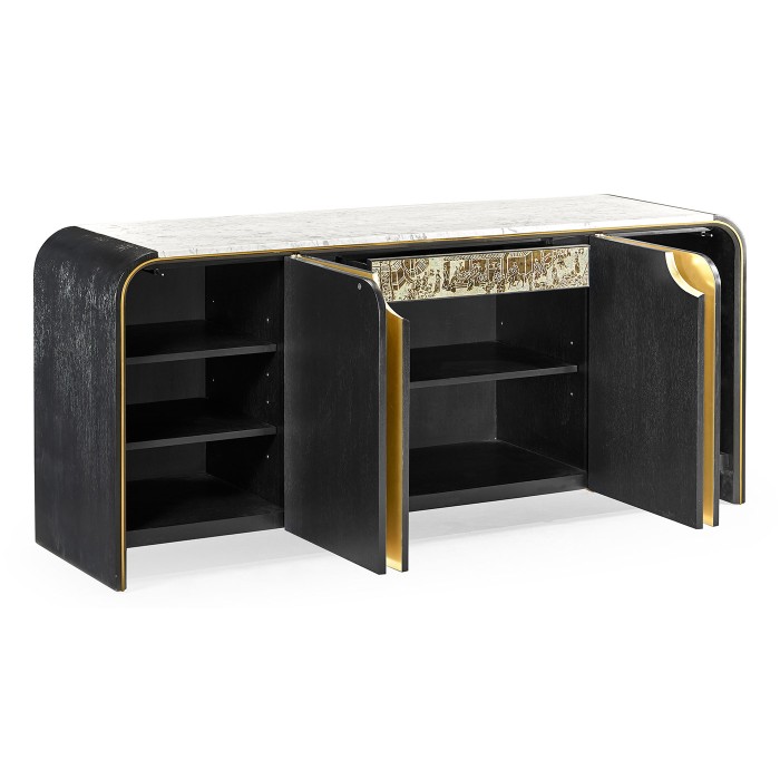 Fusion Oak & Brass Sideboard with White Marble Top