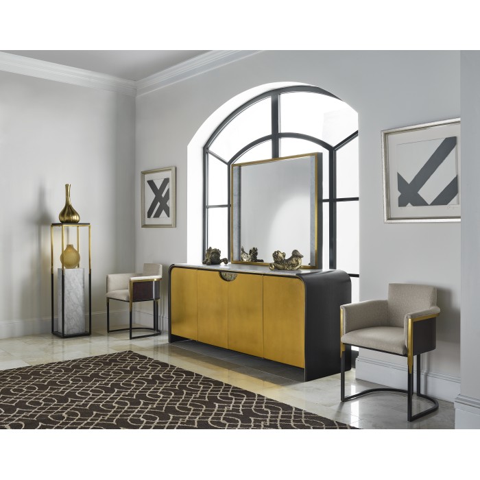 Fusion Oak & Brass Sideboard with White Marble Top