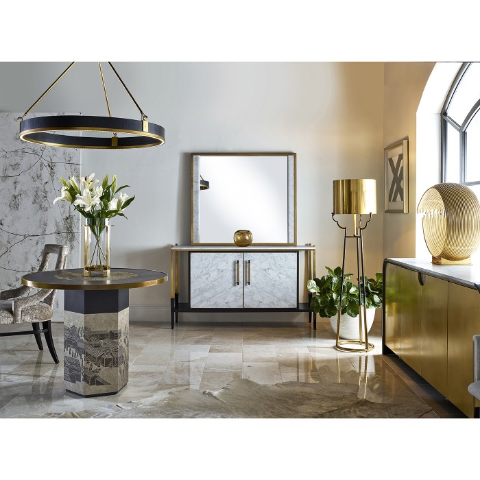 Fusion Oak & Brass Sideboard with White Marble Top