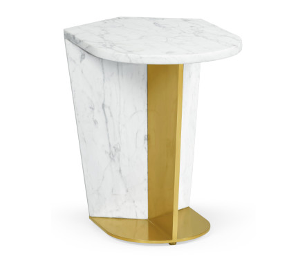 Fusion Small White Marble & Brass End Table