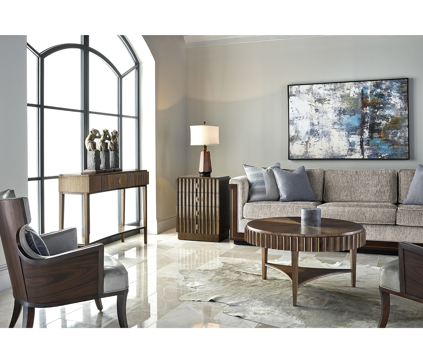 Bowed Autumn Walnut Reeded Console Table