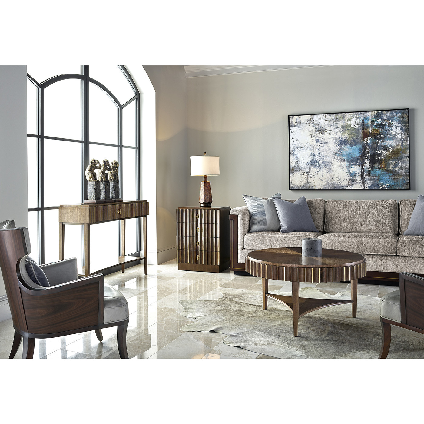 Round Autumn Walnut Reeded Coffee Table