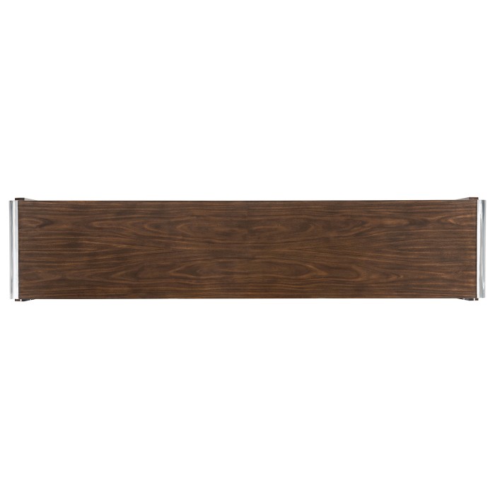 Campaign Style Dark Santos Rosewood & Grey Leather Console Table with Drawers
