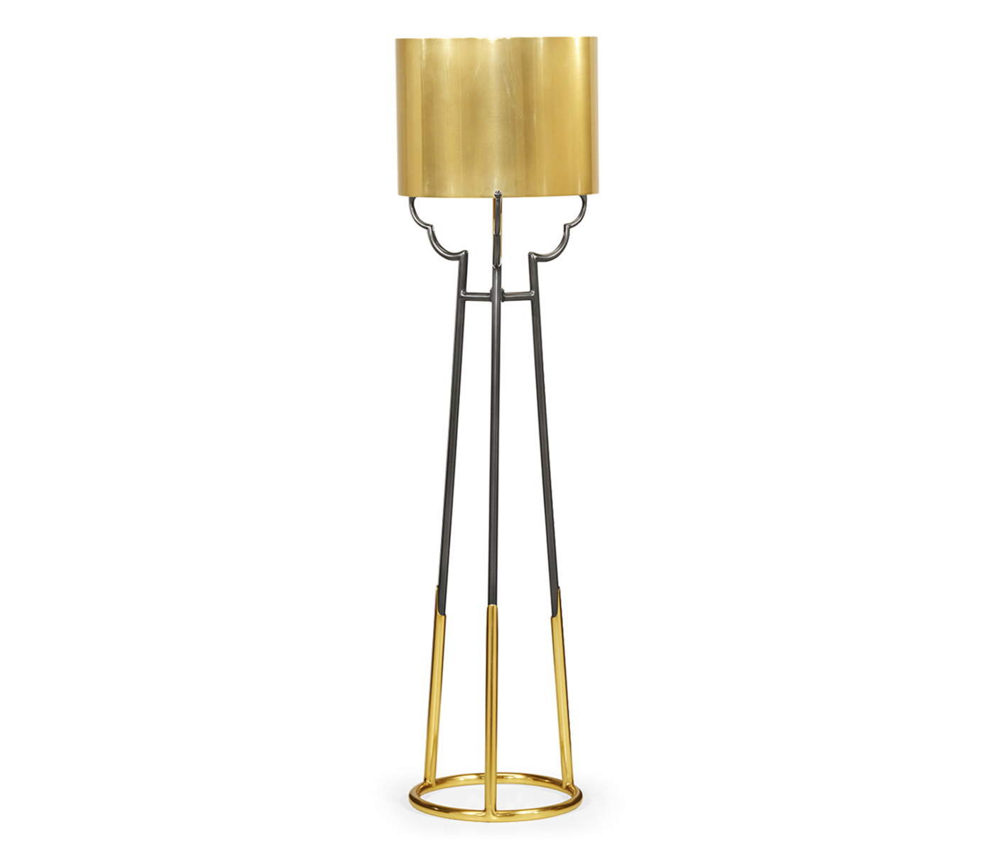 Contemporary Antique Satin Gold Brass & Black Stainless Steel Floor Lamp