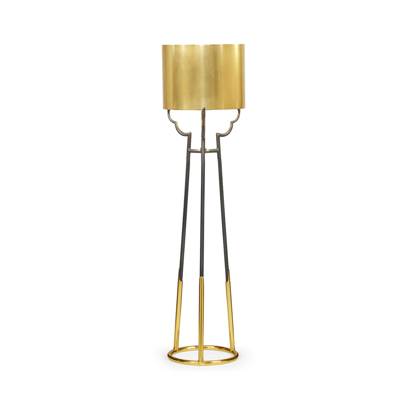 Contemporary Antique Satin Gold Brass & Black Stainless Steel Floor Lamp