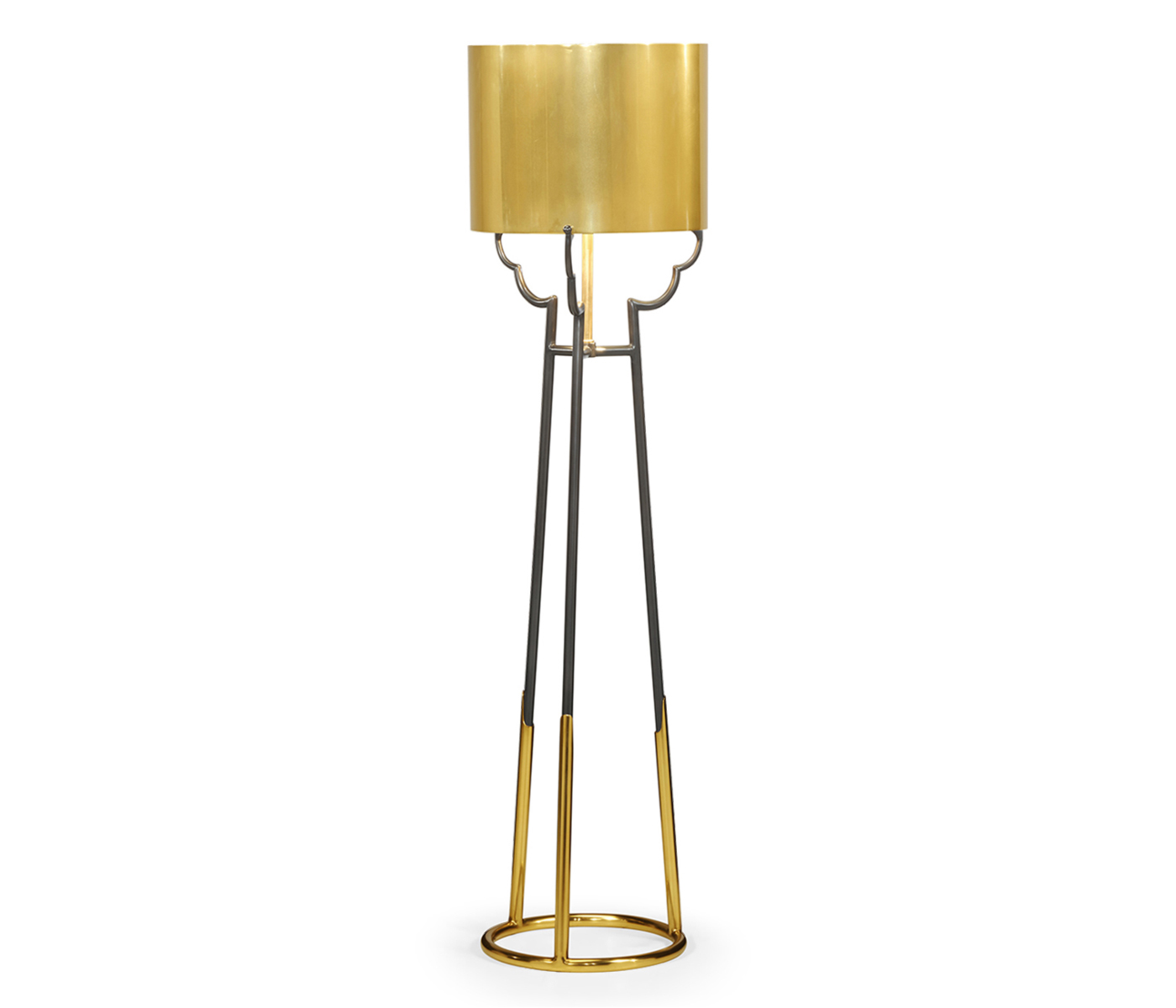 Contemporary Antique Satin Gold Brass & Black Stainless Steel Floor Lamp