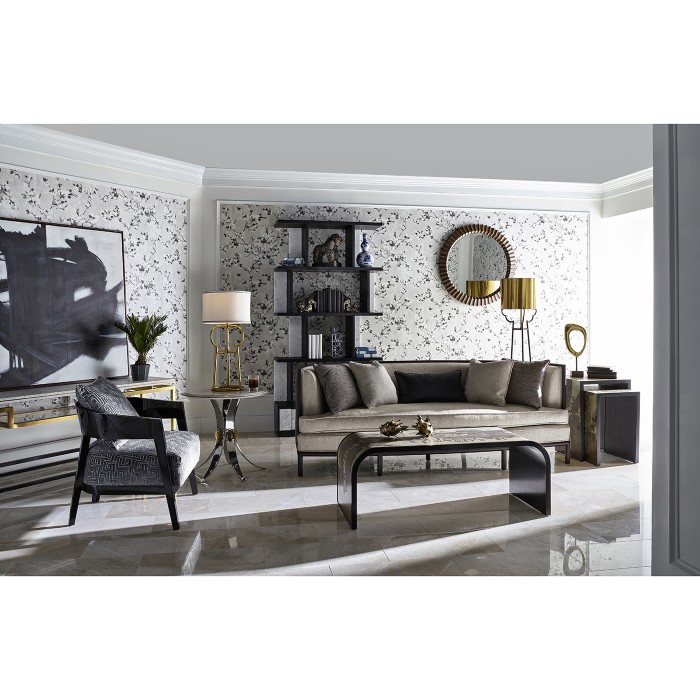 Contemporary Antique Satin Gold Brass & Black Stainless Steel Floor Lamp