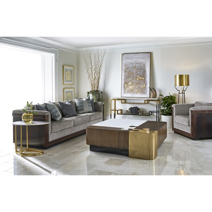Contemporary Antique Satin Gold Brass & Black Stainless Steel Floor Lamp