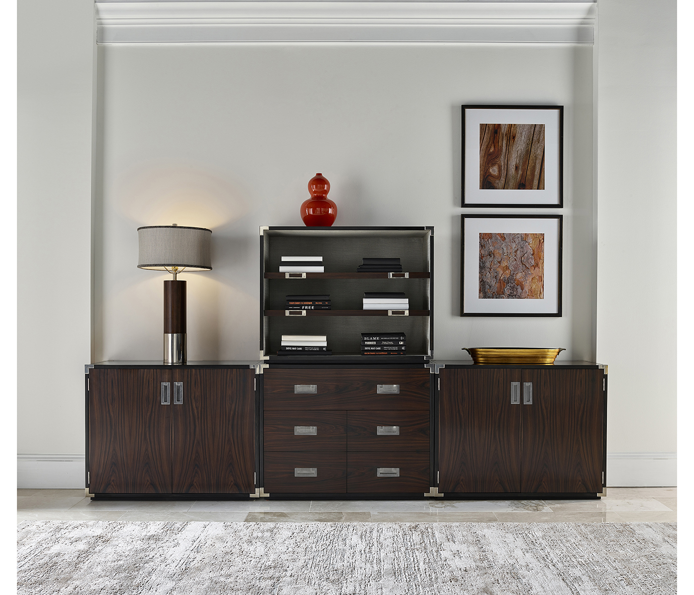 Campaign Style Dark Santos Rosewood Storage Cabinet