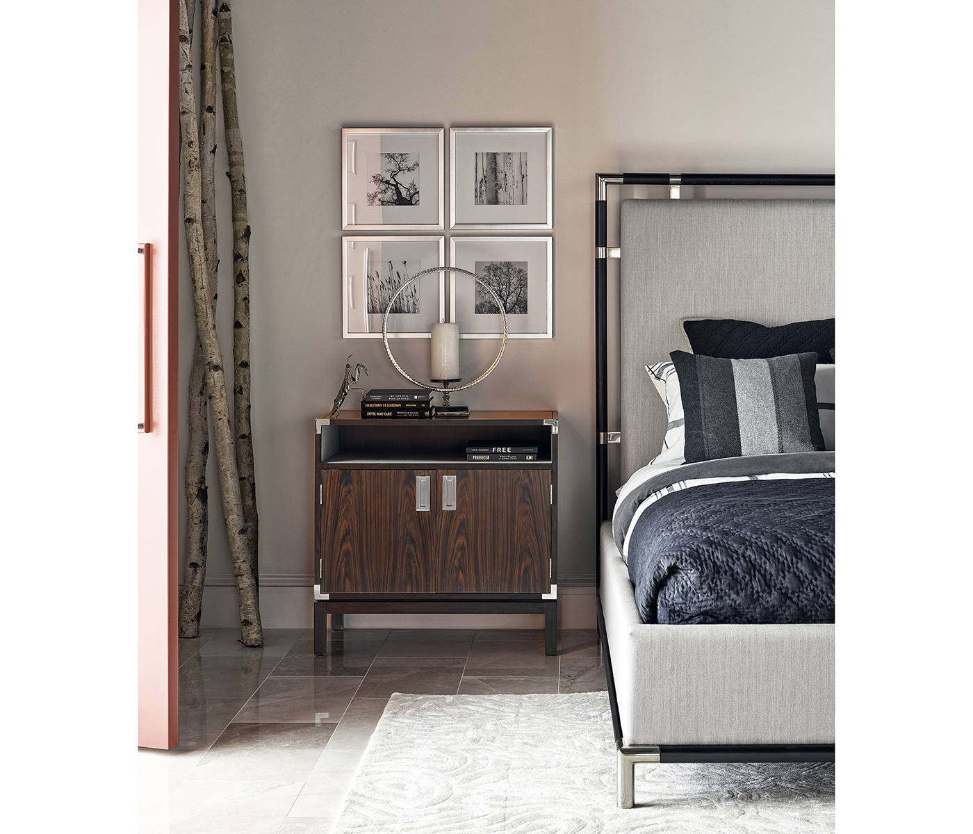 Campaign Style Dark Santos Rosewood Bedside Cabinet