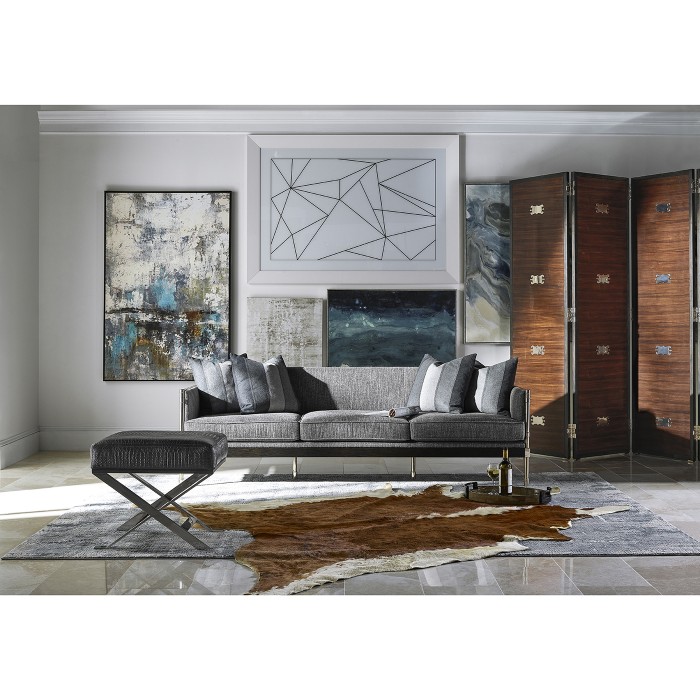 Campaign Style Dark Santos Rosewood Screen, Upholstered in COM