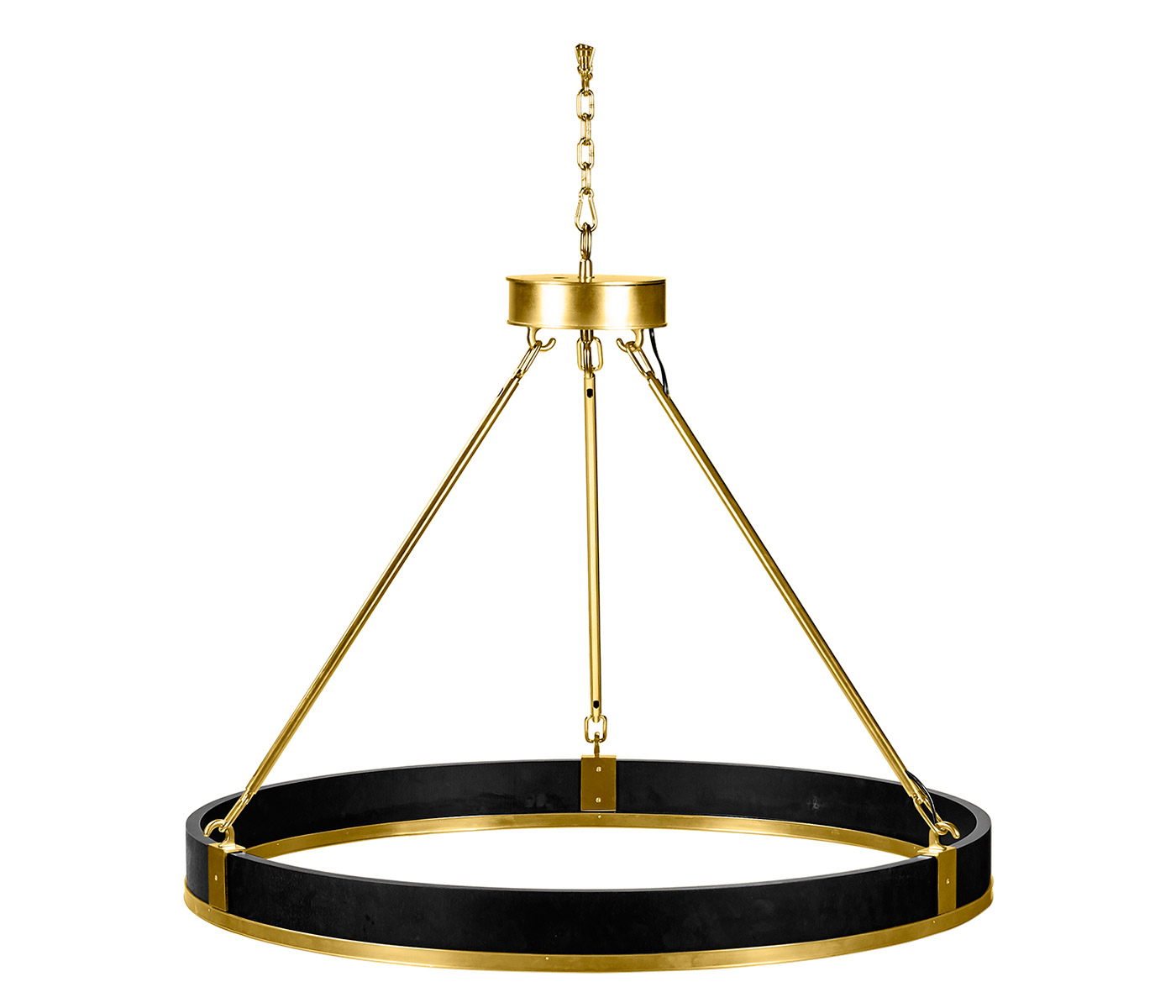 Round Contemporary Ebonised Oak & Brass Chandelier