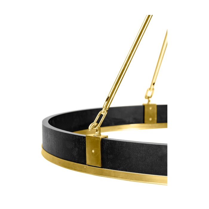 Round Contemporary Ebonised Oak & Brass Chandelier