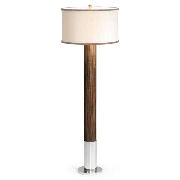 Circular Campaign Style Dark Santos Rosewood & White Stainless Steel Floor Lamp