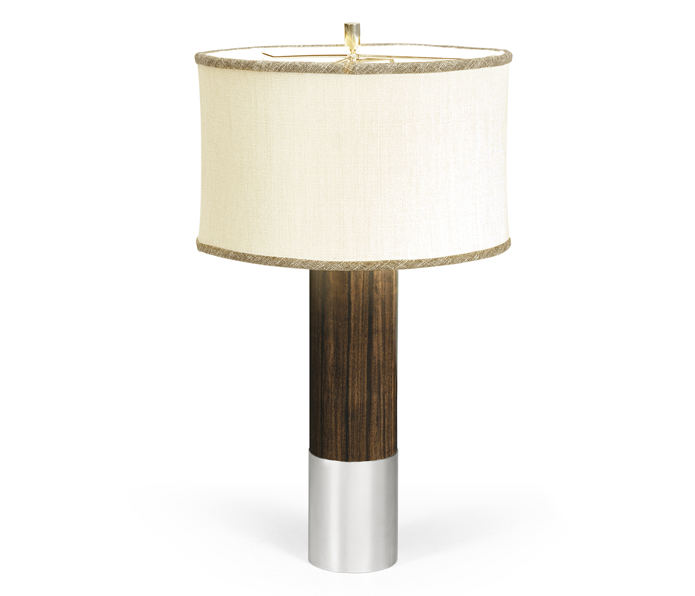 Circular Campaign Style Dark Santos Rosewood & White Stainless Steel Table Lamp