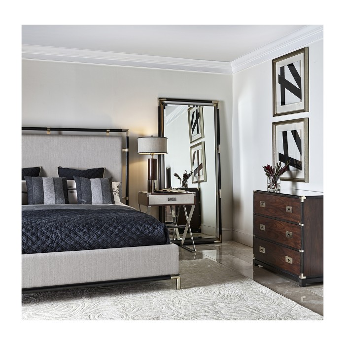 Circular Campaign Style Dark Santos Rosewood & White Stainless Steel Table Lamp
