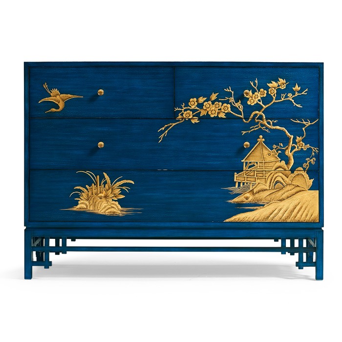 Chinoiserie Style Antique Royal Blue Chest of Drawers