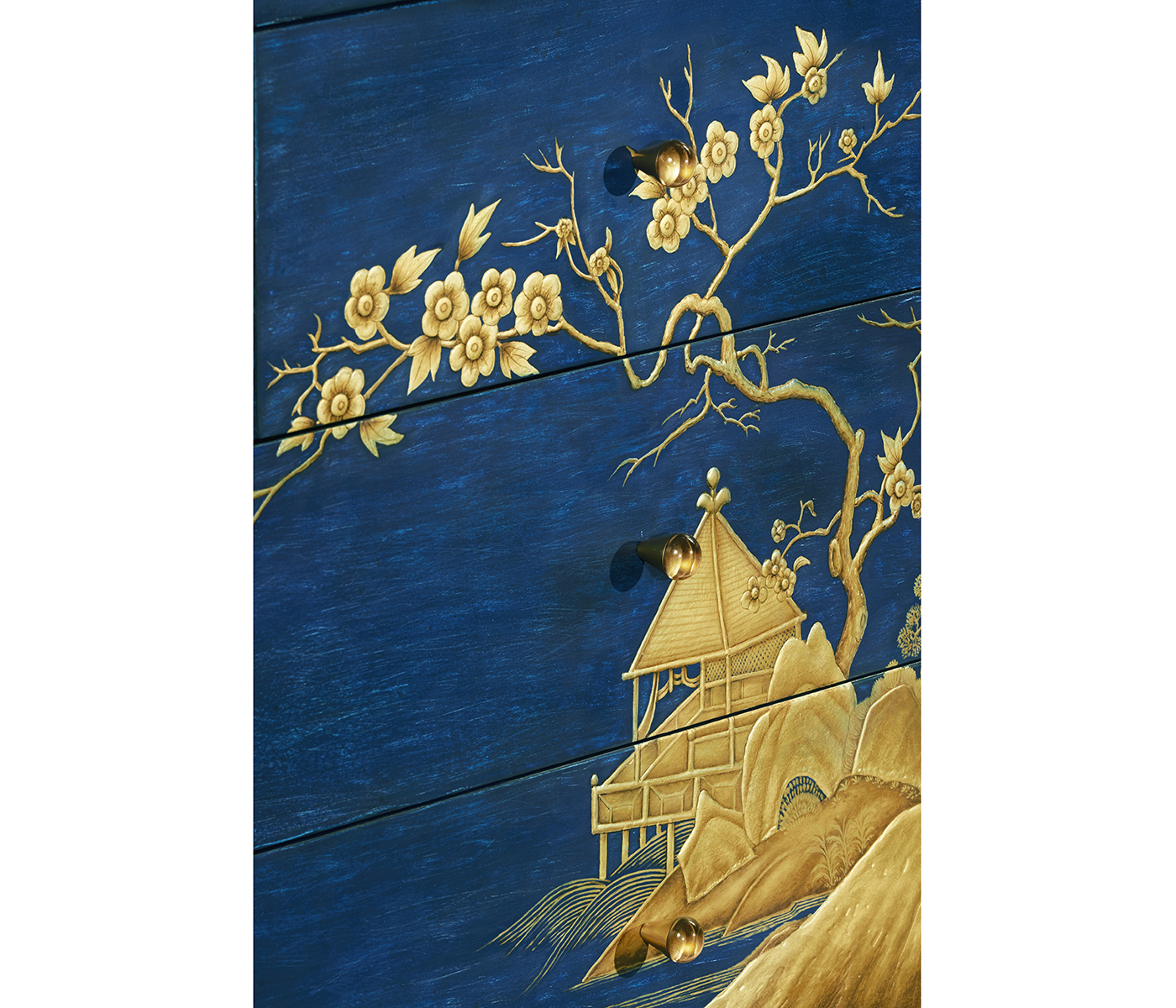 Chinoiserie Style Antique Royal Blue Chest of Drawers