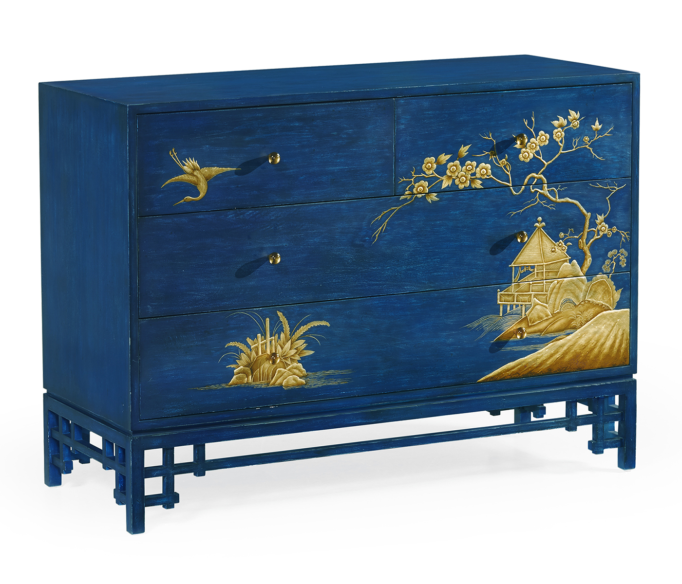 Chinoiserie Style Antique Royal Blue Chest of Drawers