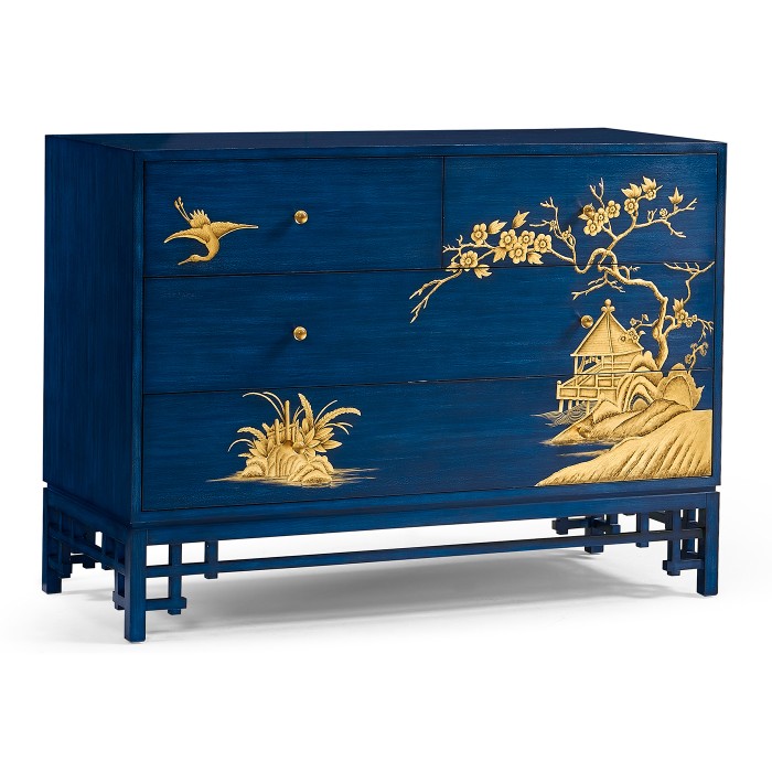 Chinoiserie Style Antique Royal Blue Chest of Drawers