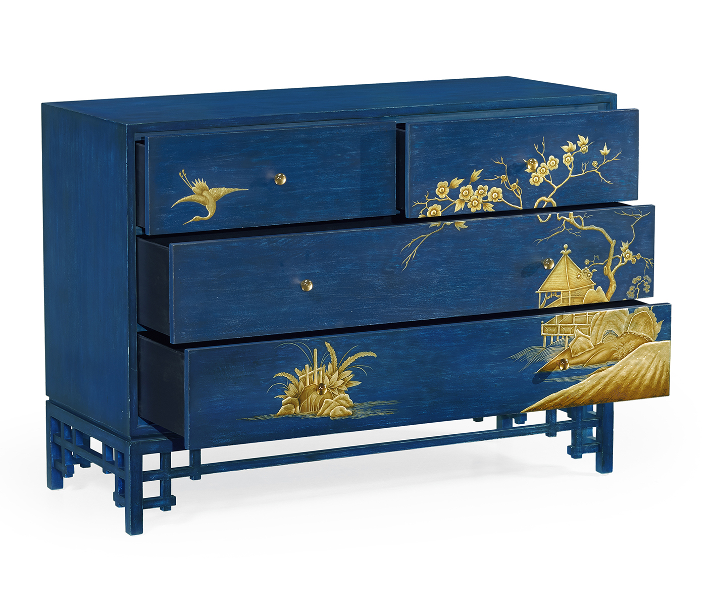 Chinoiserie Style Antique Royal Blue Chest of Drawers