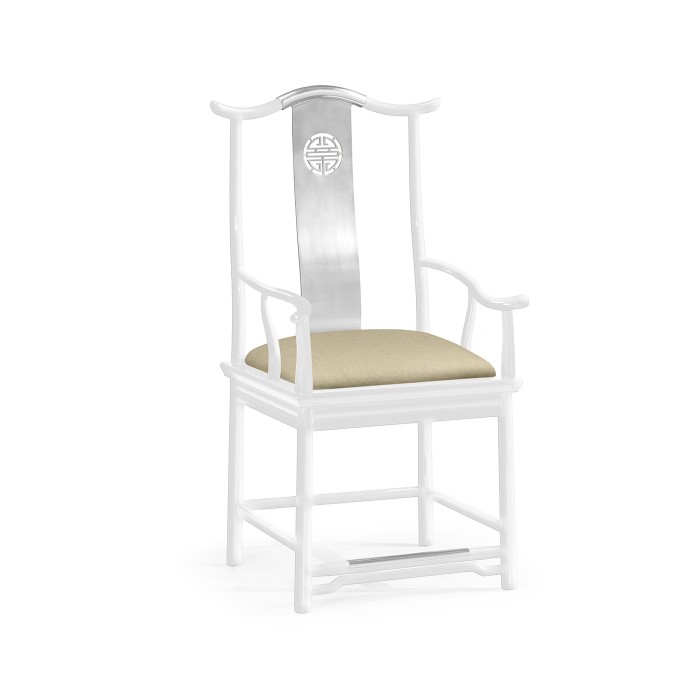 Fusion White Gloss & Stainless Steel Dining Arm Chair