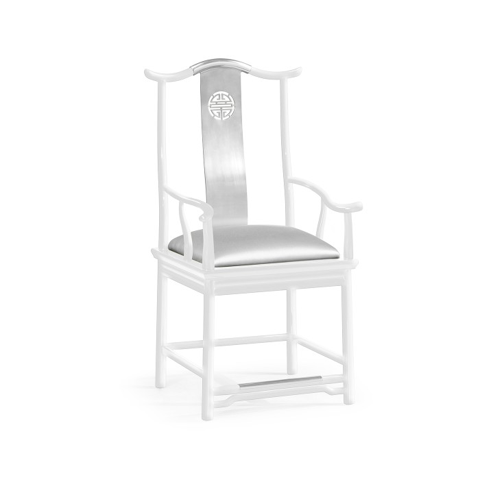 Fusion White Gloss & Stainless Steel Dining Arm Chair