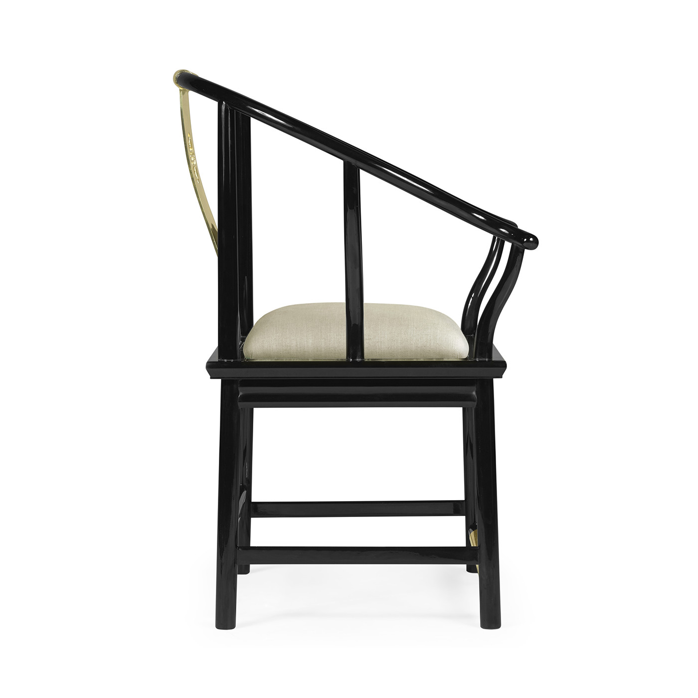 Fusion Rounded Black Gloss & Brass Dining Arm Chair