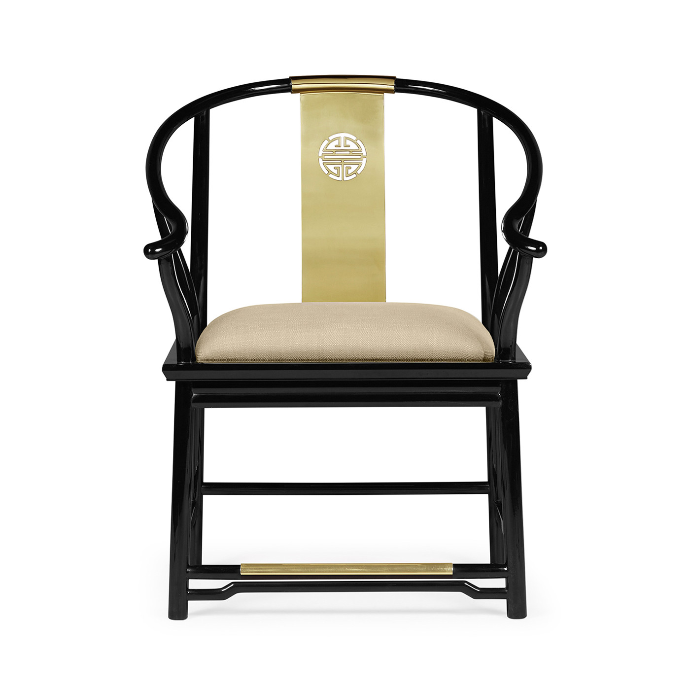 Fusion Rounded Black Gloss & Brass Dining Arm Chair