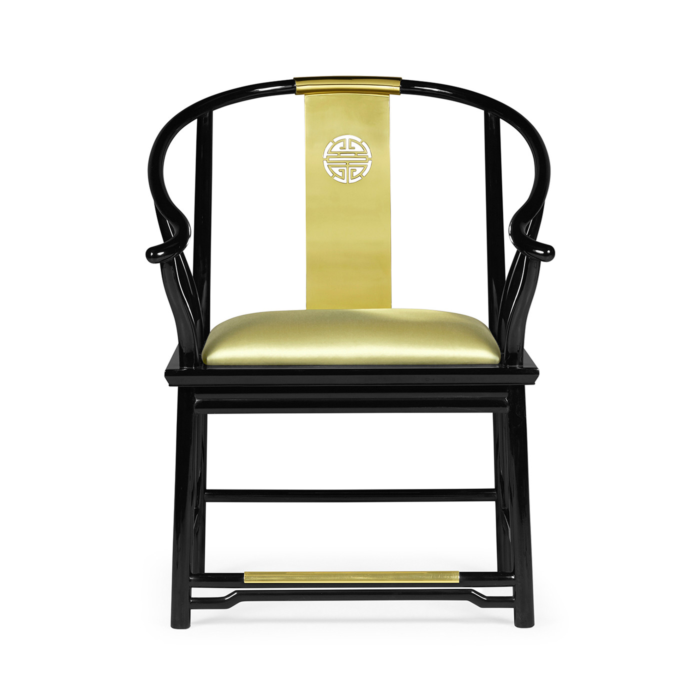 Fusion Rounded Black Gloss & Brass Dining Arm Chair