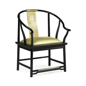 Fusion Rounded Black Gloss & Brass Dining Arm Chair