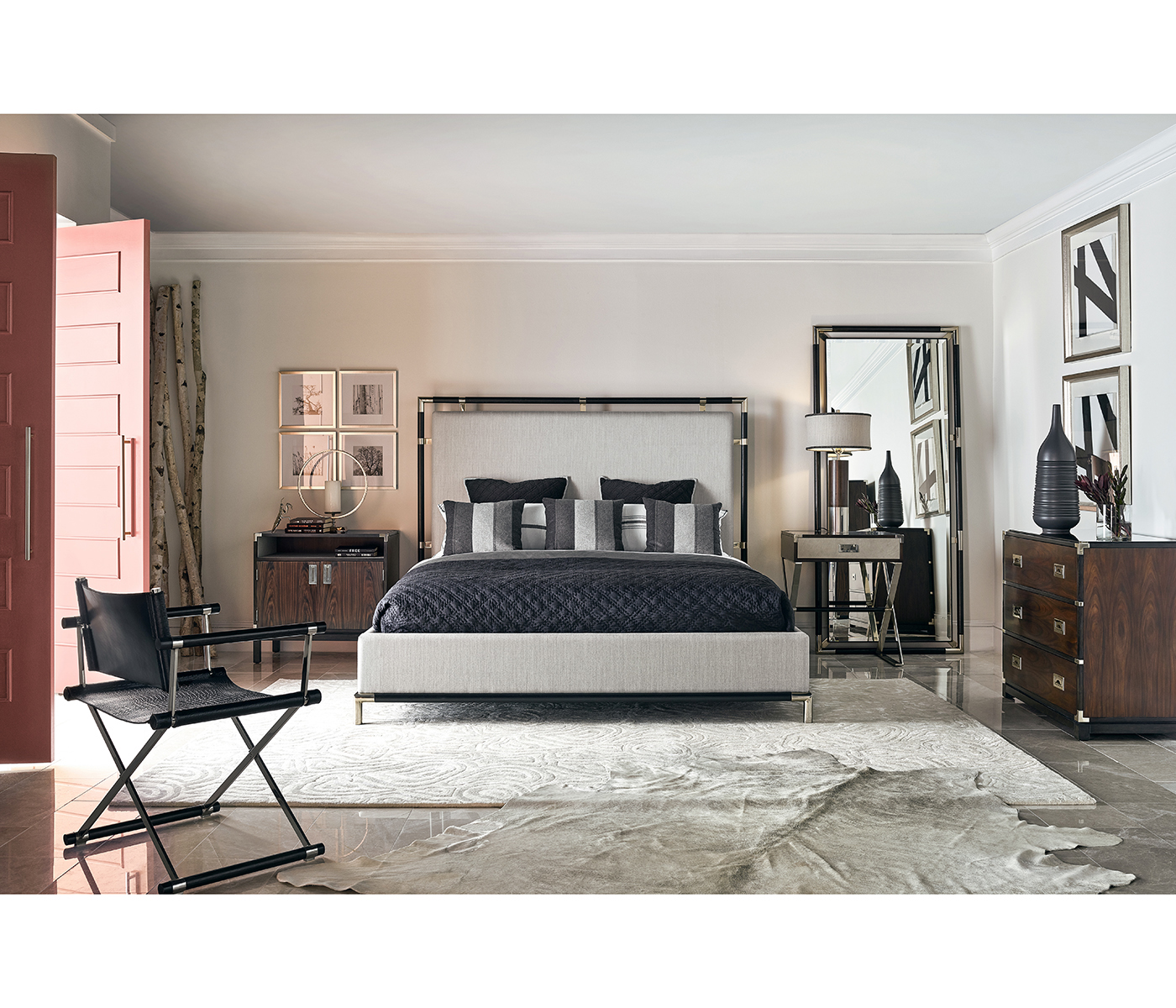 Campaign Style Ebonised Oak US Queen Bed