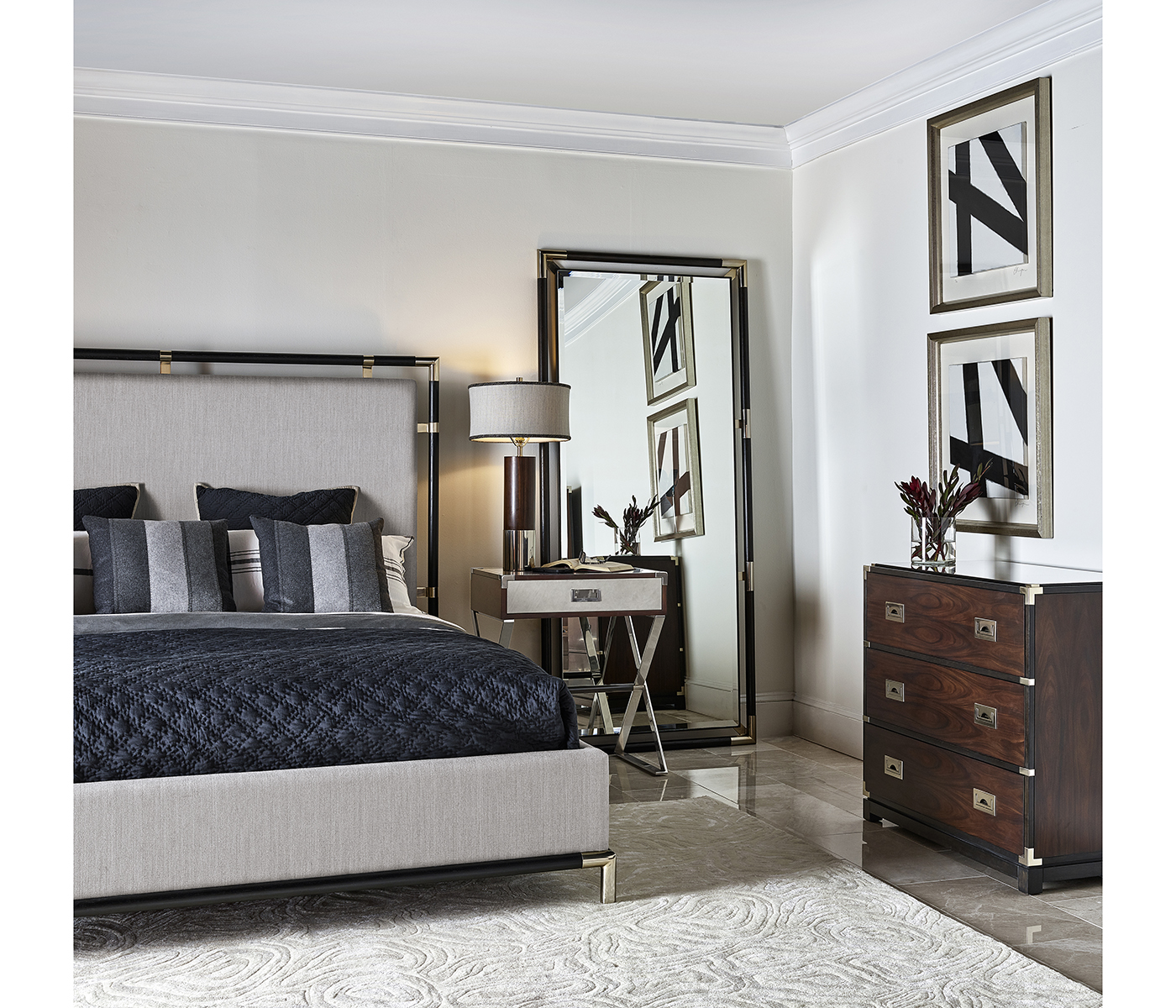 Campaign Style Ebonised Oak US Queen Bed