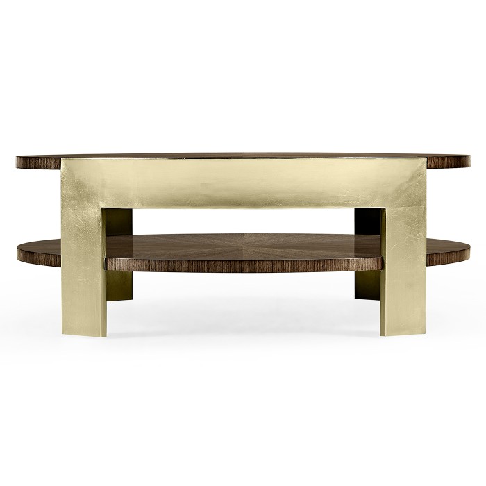 Gatsby Contemporary Round Dark Grey Walnut & Champagne Silver-leaf Coffee Table