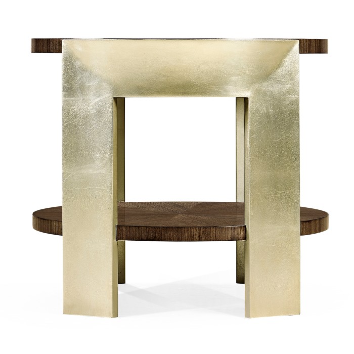 Gatsby Contemporary Round Dark Grey Walnut & Champagne Silver-leaf End Table