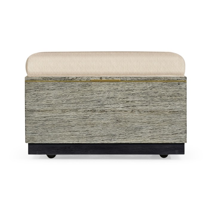Geometric Dark French Oak Stool with Inside Storage on Wheels