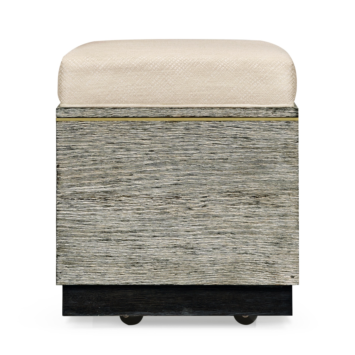 Geometric Dark French Oak Stool with Inside Storage on Wheels