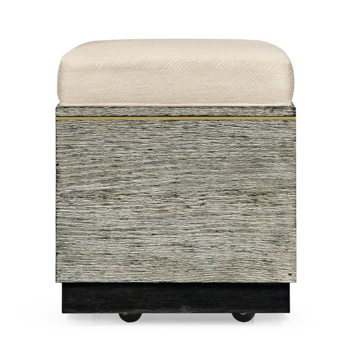 Geometric Dark French Oak Stool with Inside Storage on Wheels