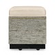 Geometric Dark French Oak Stool with Inside Storage on Wheels