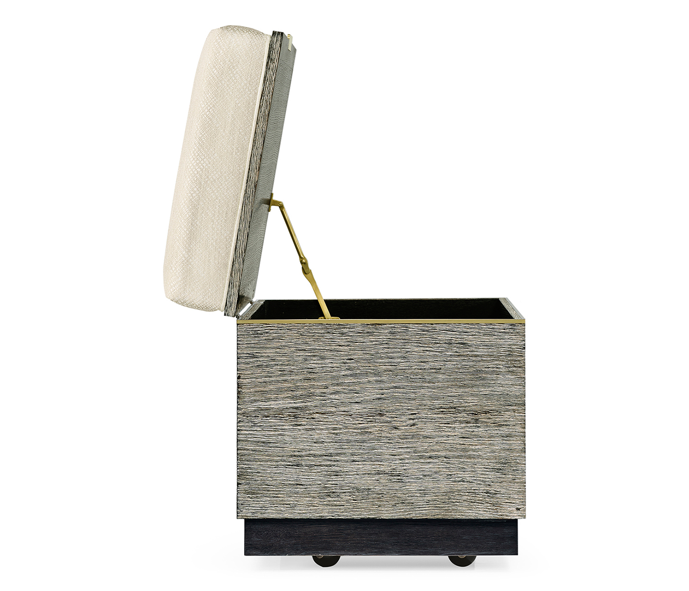 Geometric Dark French Oak Stool with Inside Storage on Wheels