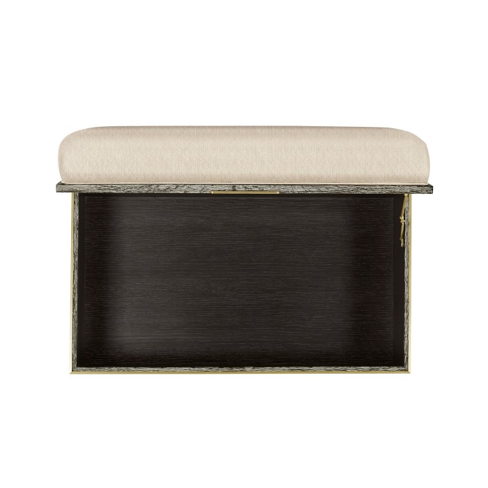 Geometric Dark French Oak Stool with Inside Storage on Wheels