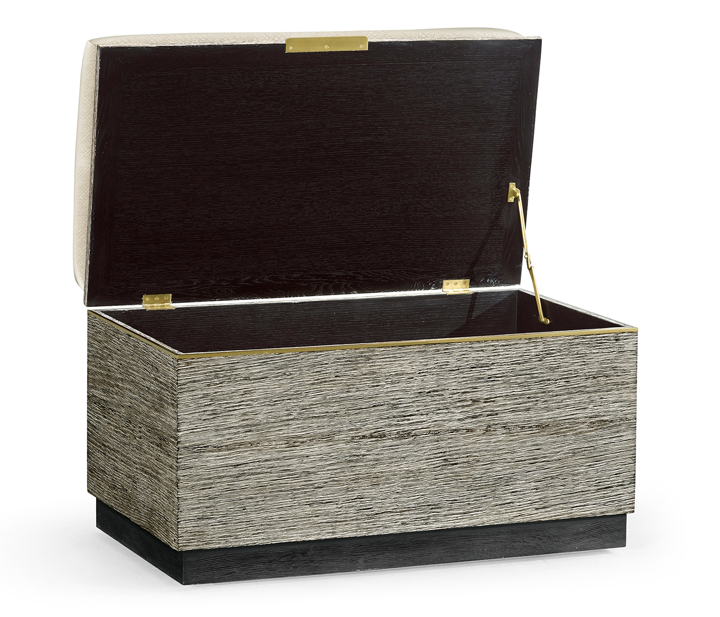 Geometric Dark French Oak Stool with Inside Storage on Wheels