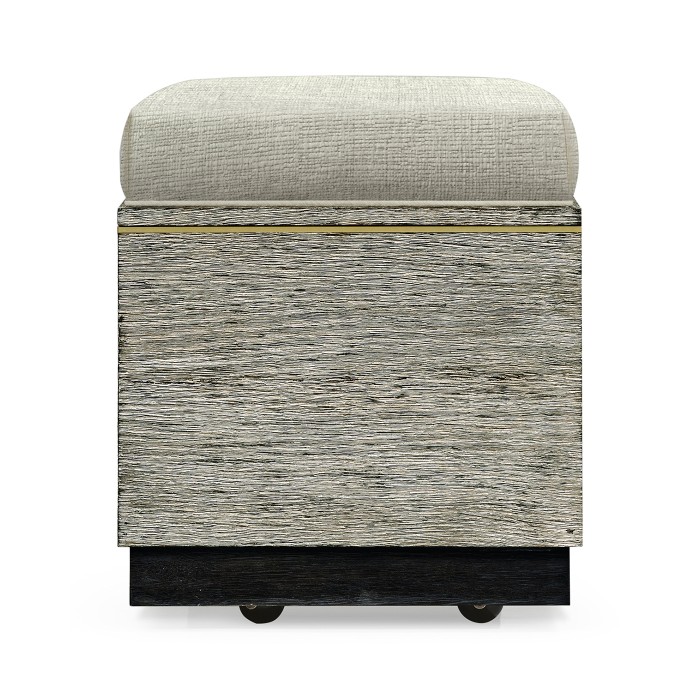 Geometric Dark French Oak Stool with Inside Storage on Wheels