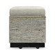 Geometric Dark French Oak Stool with Inside Storage on Wheels