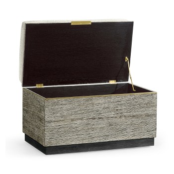 Geometric Dark French Oak Stool with Inside Storage on Wheels