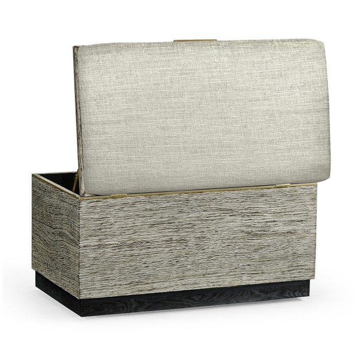 Geometric Dark French Oak Stool with Inside Storage on Wheels