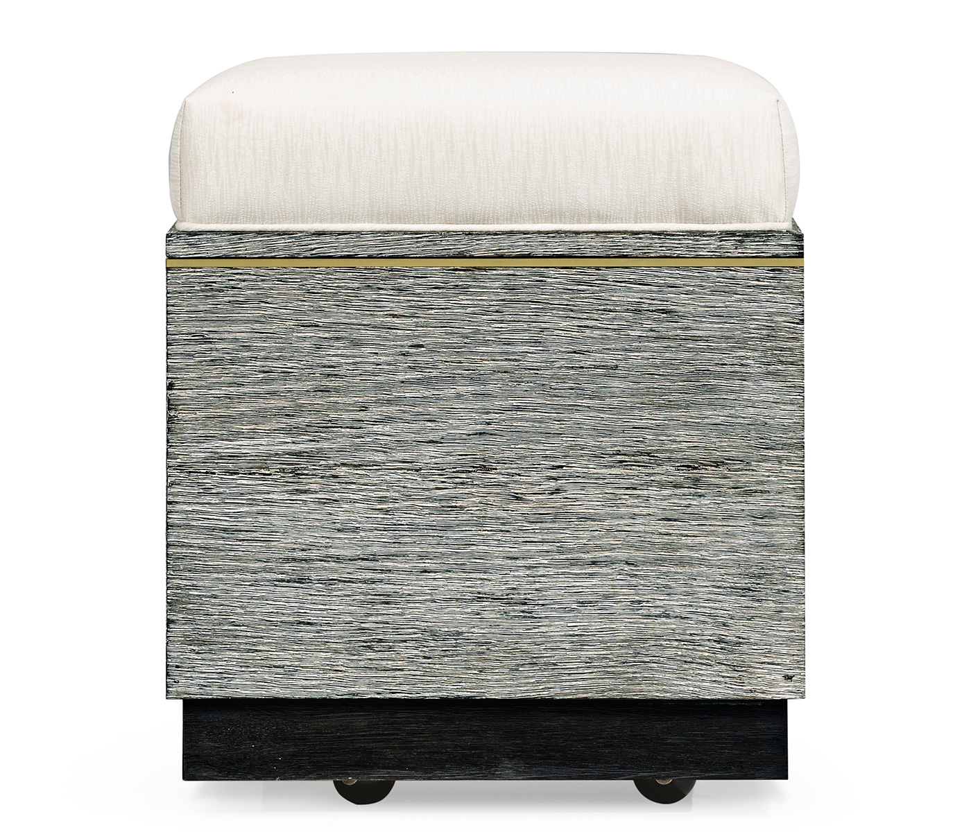 Geometric Dark French Oak Stool with Inside Storage on Wheels