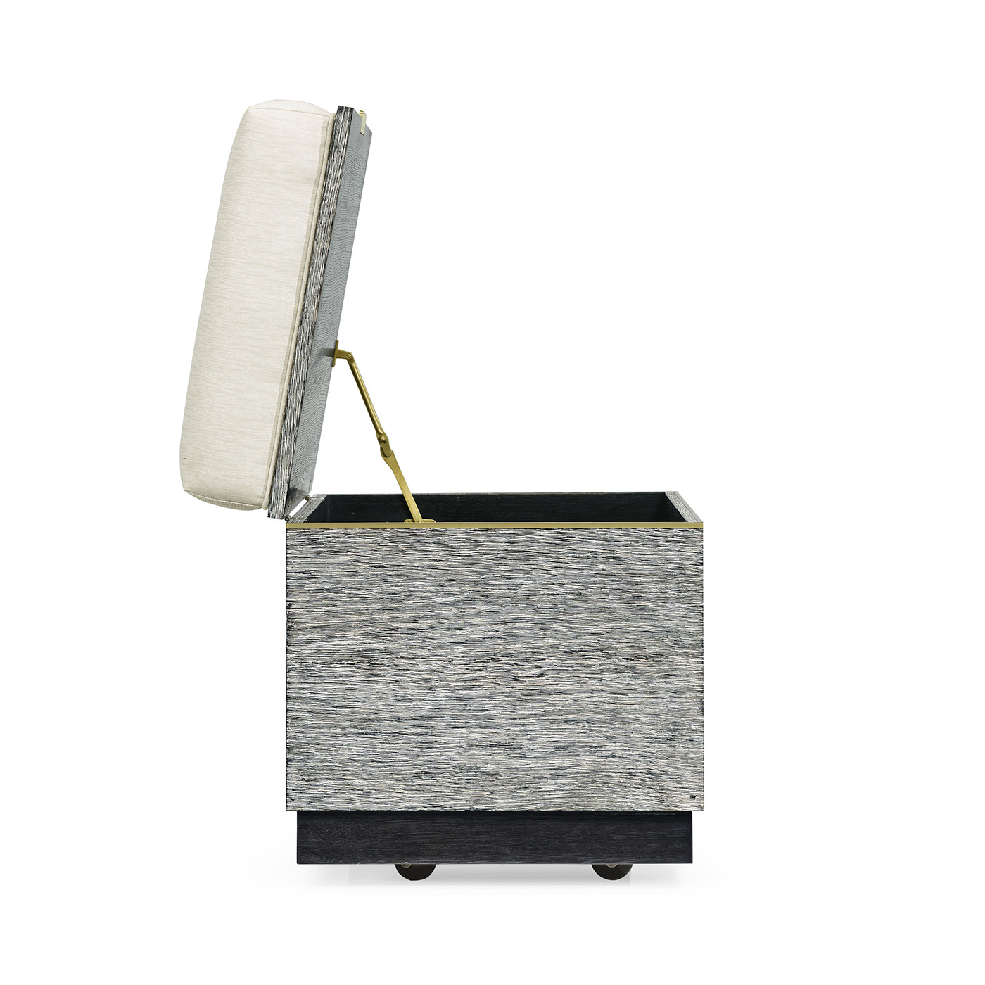 Geometric Dark French Oak Stool with Inside Storage on Wheels