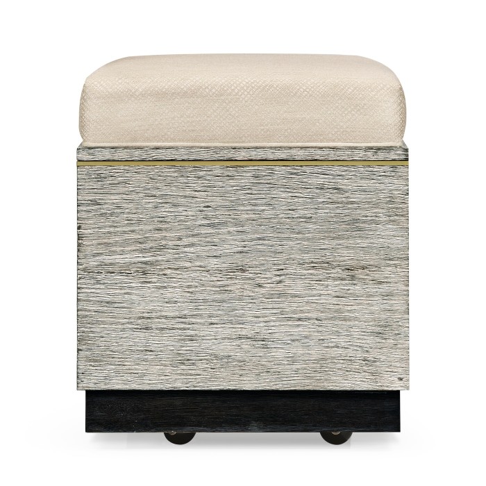 Geometric Light French Oak Stool with Inside Storage on Wheels