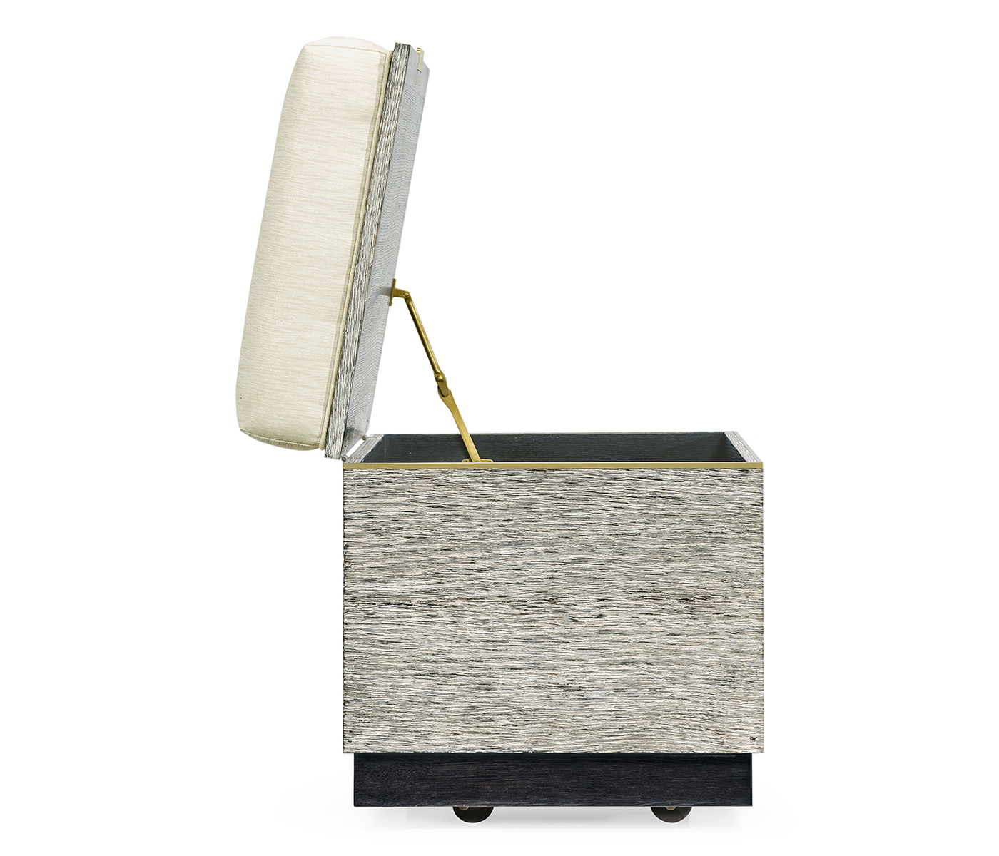 Geometric Light French Oak Stool with Inside Storage on Wheels